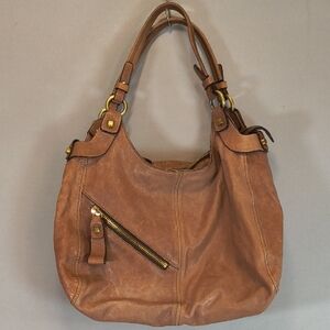 Luana Brown Leather Shoulder Bag Gold Accents